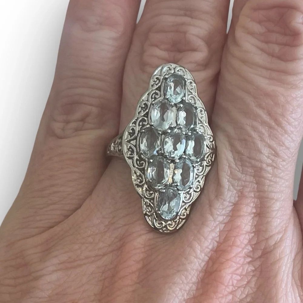 Vintage Sky Blue Topaz Stainless Steel Ring Size 8